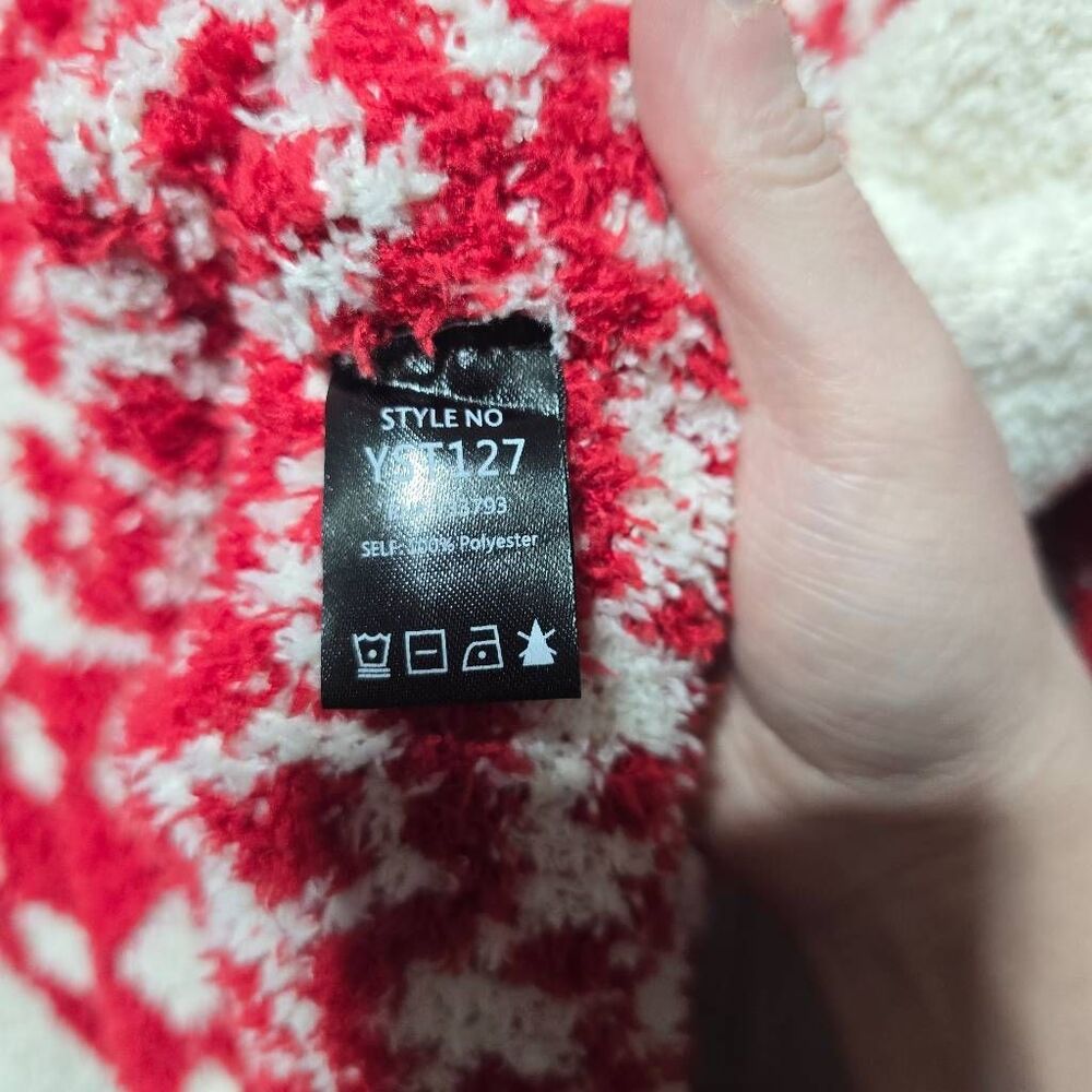 POL Chenille Red White Oversized Patchwork Sweater - image 4